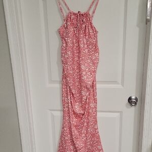 SHEIN  Maternity Pale Pink With White Flower Print Dress